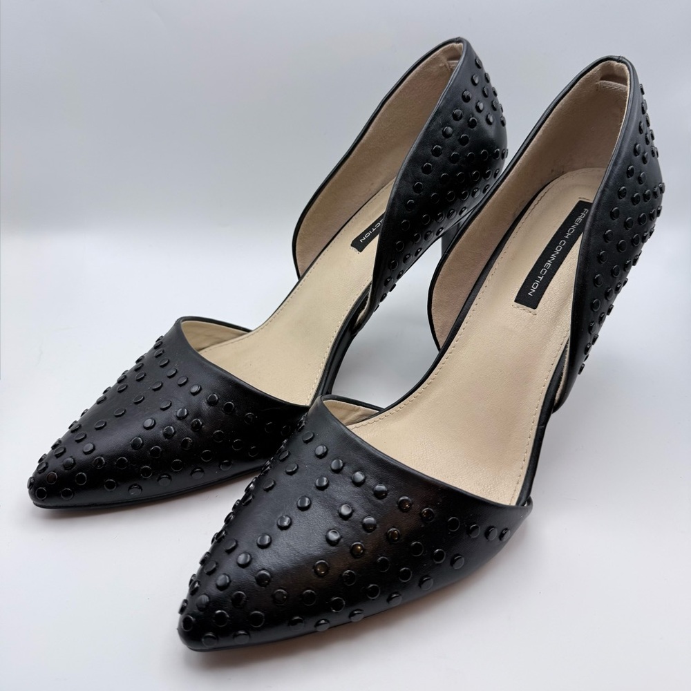 French Connection Black Studded D’Orsay Pumps Heels Size 11, EUC